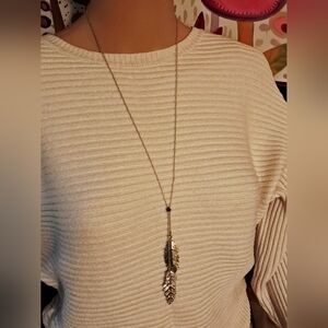 Diamond And Silver Feather Slide Pendant Necklace